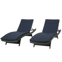 GDF Studio Olivia Outdoor Wicker Armless Adjustable Chaise Lounges with Cushion, Set of 2, Gray and Navy Blue