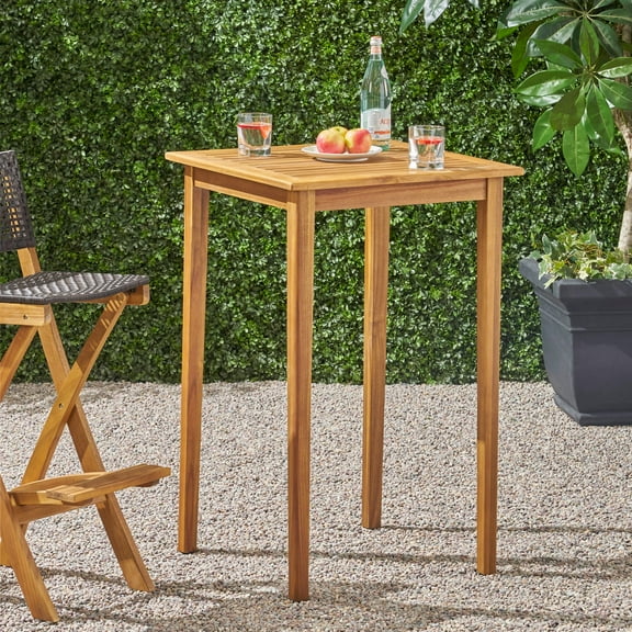 GDF Studio Omaha Outdoor Acacia Wood Square Bar Table, Teak