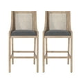 thumbnail image 1 of GDF Studio Oneida Rustic Fabric Upholstered Wood and Cane Barstools, Set of 2, Charcoal and Natural, 1 of 9