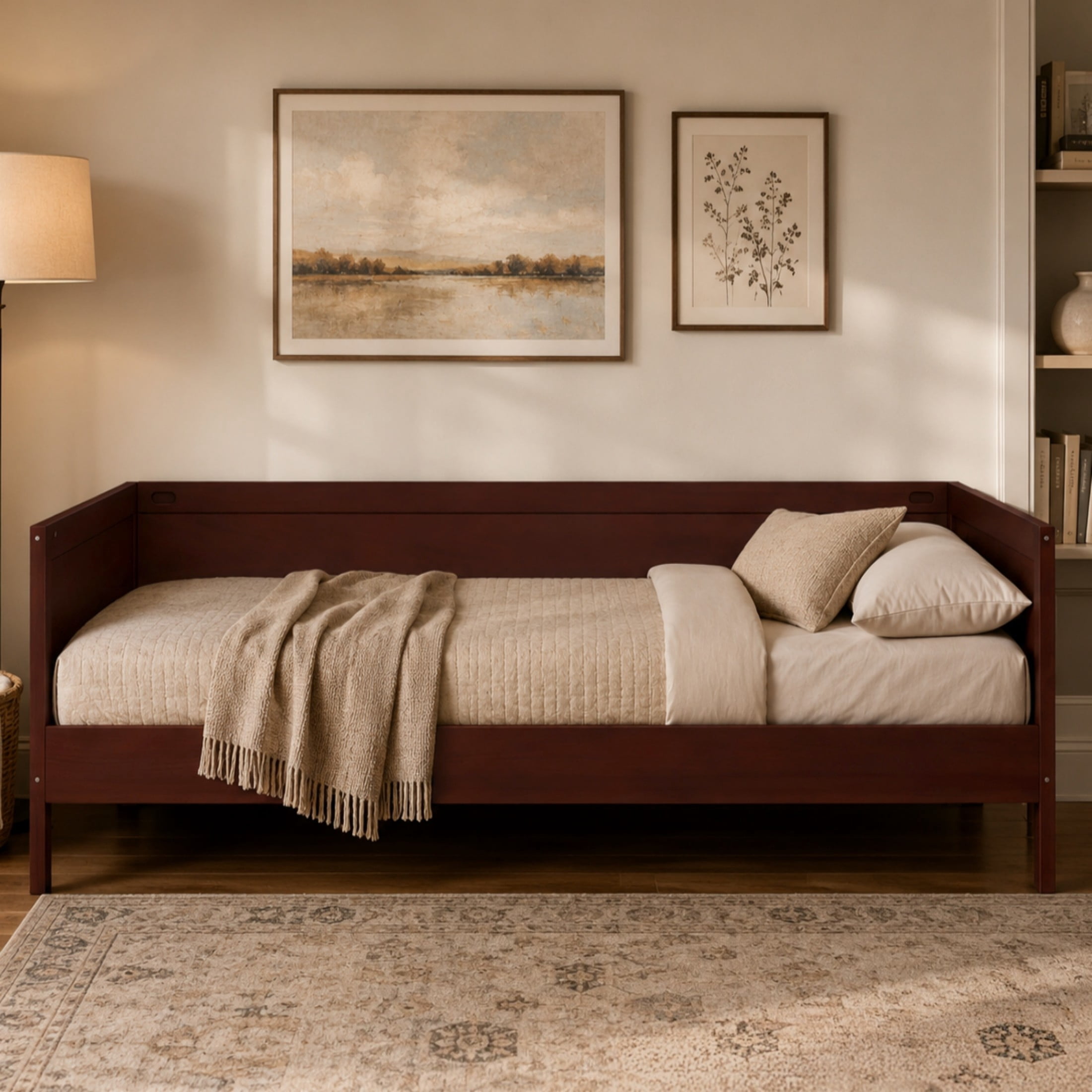 GDF Studio Onus Twin Size Wood Daybed with Slat Support, Space-Saving Sofa Bed for Bedroom & Guest Room, Dark Walnut