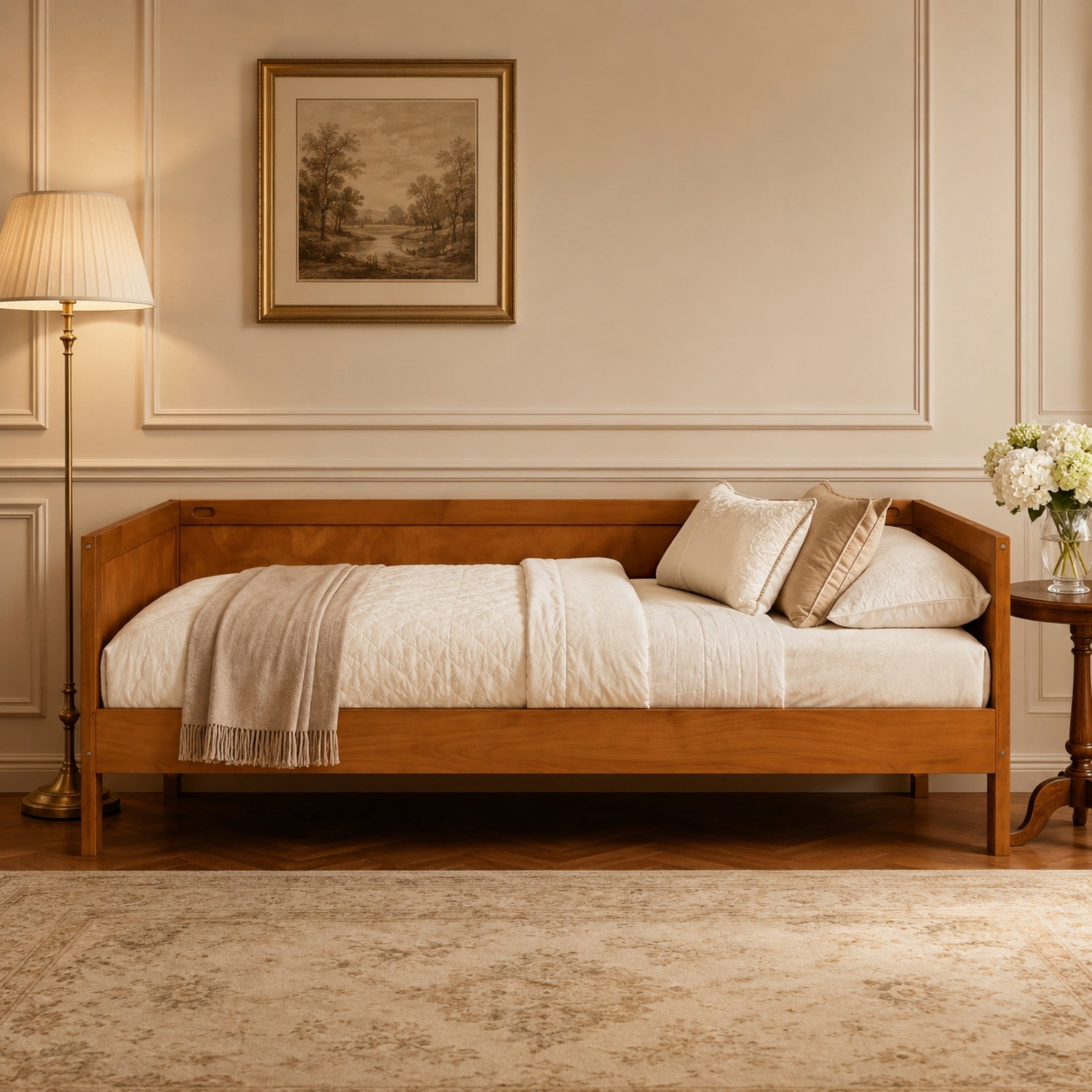 GDF Studio Onus Twin Size Wood Daybed with Slat Support, Space-Saving Sofa Bed for Bedroom & Guest Room, Walnut