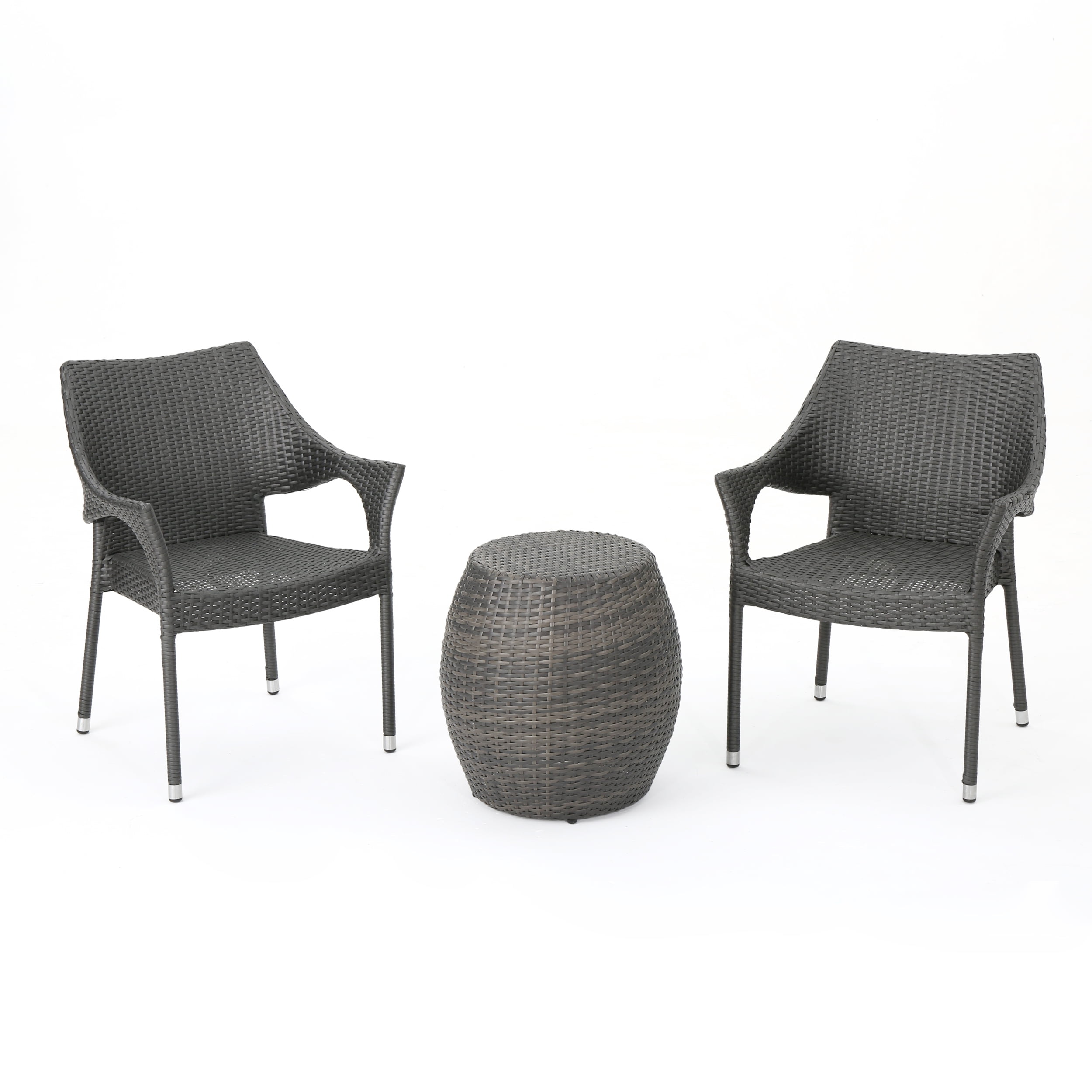 GDF Studio Orchard Outdoor Wicker 3 Piece Chair Chat Set, Multibrown ...
