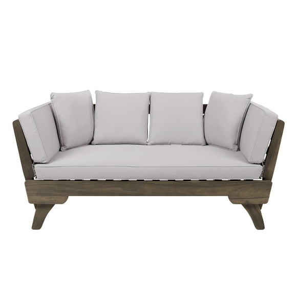 GDF Studio Othello Outdoor Grey Finished Acacia Wood Daybed with Water Resistant Cushions