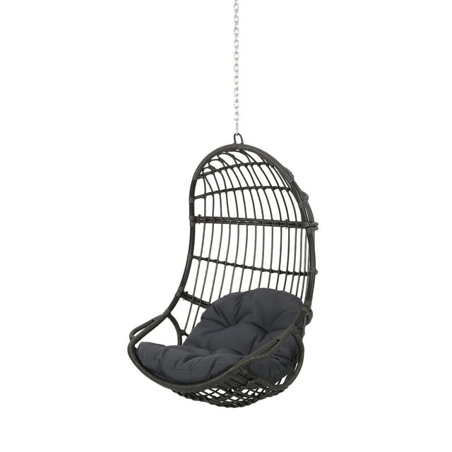 GDF Studio Ottawa Rattan Hanging Egg Chair Dark Gray, Indoor/Outdoor