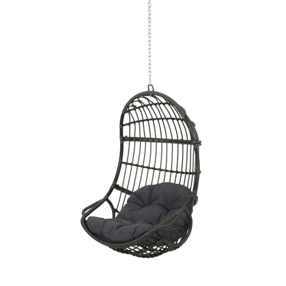 GDF Studio Ottawa Rattan Hanging Egg Chair with Cushion - Dark Gray