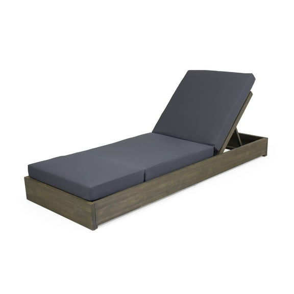 GDF Studio Outdoor Adjustable Acacia Wood Chaise Lounge with Gray Cushion, Set of 2