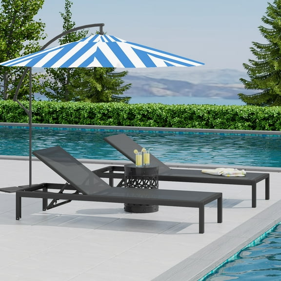 GDF Studio Outdoor Mesh and Aluminum Chaise Lounges, Set of 2