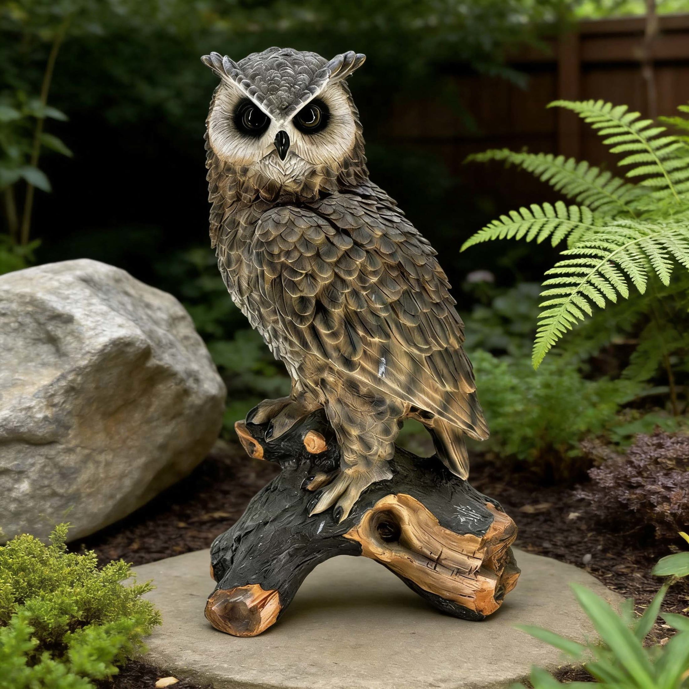 GDF Studio Owl Resin Indoor/Outdoor Guardian Statue, Weather-Resistant Decor Figurine for Garden & Courtyard