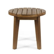 GDF Studio Parker Outdoor Acacia Wood Slat Top Circular Side Table, Teak