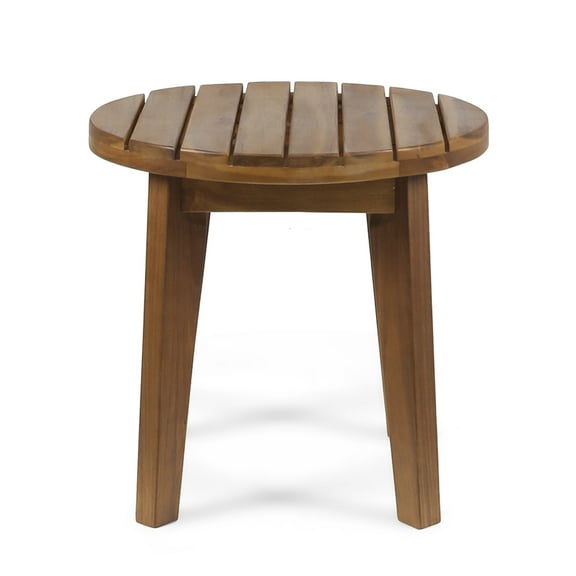 GDF Studio Parker Outdoor Acacia Wood Slat Top Circular Side Table, Teak