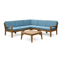 GDF Studio Parma Outdoor 5-Seater Acacia Wood Sectional Sofa Set, Blue