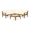 thumbnail image 1 of GDF Studio Parma Outdoor Acacia Wood 5 Seater Sectional Sofa Set, Teak and Beige, 1 of 9