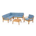 thumbnail image 1 of GDF Studio Parma Outdoor Acacia Wood 6 Seater Sectional Sofa and Club Chair Set, Blue, 1 of 11