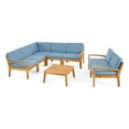 thumbnail image 1 of GDF Studio Parma Outdoor Acacia Wood 7 Seater Sectional Sofa and Loveseat Set, Blue, 1 of 11