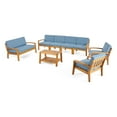 thumbnail image 1 of GDF Studio Parma Outdoor Acacia Wood 8 Seater Chat Set with Cushions, Teak and Blue, 1 of 8