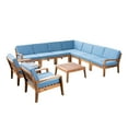 thumbnail image 1 of GDF Studio Parma Outdoor Acacia Wood 9 Seater Sectional Sofa Chat Set with Cushions, Teak and Blue, 1 of 14