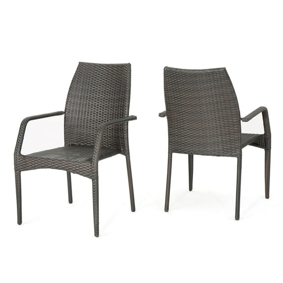 GDF Studio Patterson Outdoor Wicker Stacking Dining Chairs, Set of 2, Multibrown