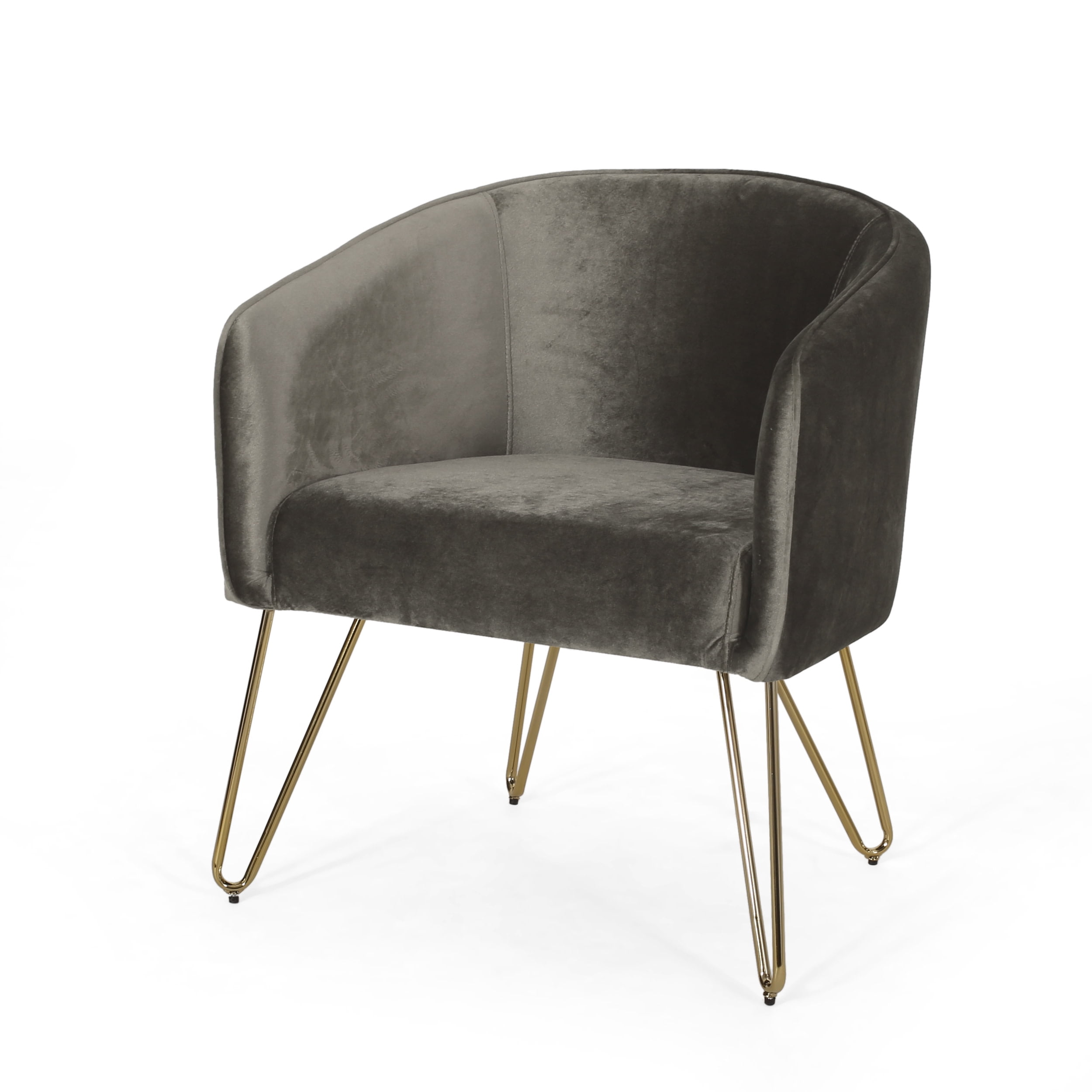 GDF Studio Paul Modern Glam Velvet Club Chair with Hairpin Legs, Gray
