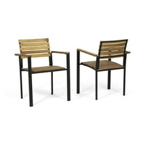 GDF Studio Pelham Outdoor Industrial Acacia Wood Dining Chairs, Set of 2, Teak and Black