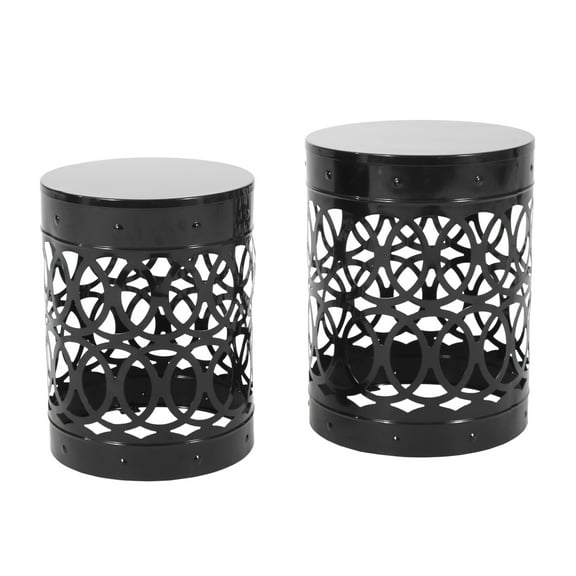 GDF Studio Pellerin Outdoor Metal Side Tables, Set of 2, Black