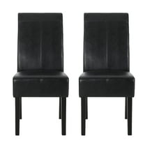 GDF Studio Percival Contemporary T-Stitch Dining Chairs, Set of 2, Midnight Black Faux Leather and Espresso