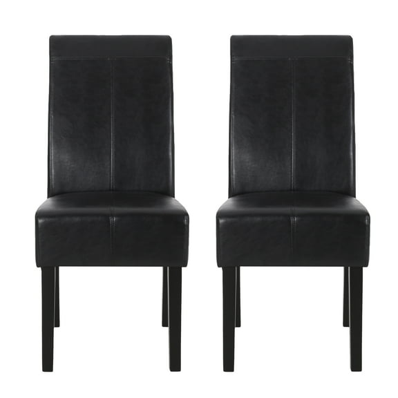 GDF Studio Percival Contemporary T-Stitch Dining Chairs, Set of 2, Midnight Black Faux Leather and Espresso