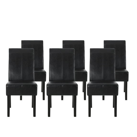 GDF Studio Percival Contemporary T-Stitch Dining Chairs, Set of 6, Midnight Black Faux Leather and Espresso