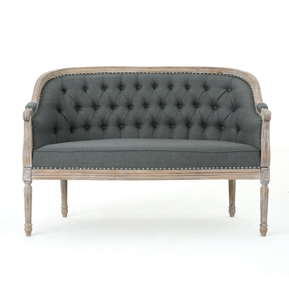 GDF Studio Phillips Traditional Fabric Tufted Upholstered Loveseat, Dark Gray and Antique
