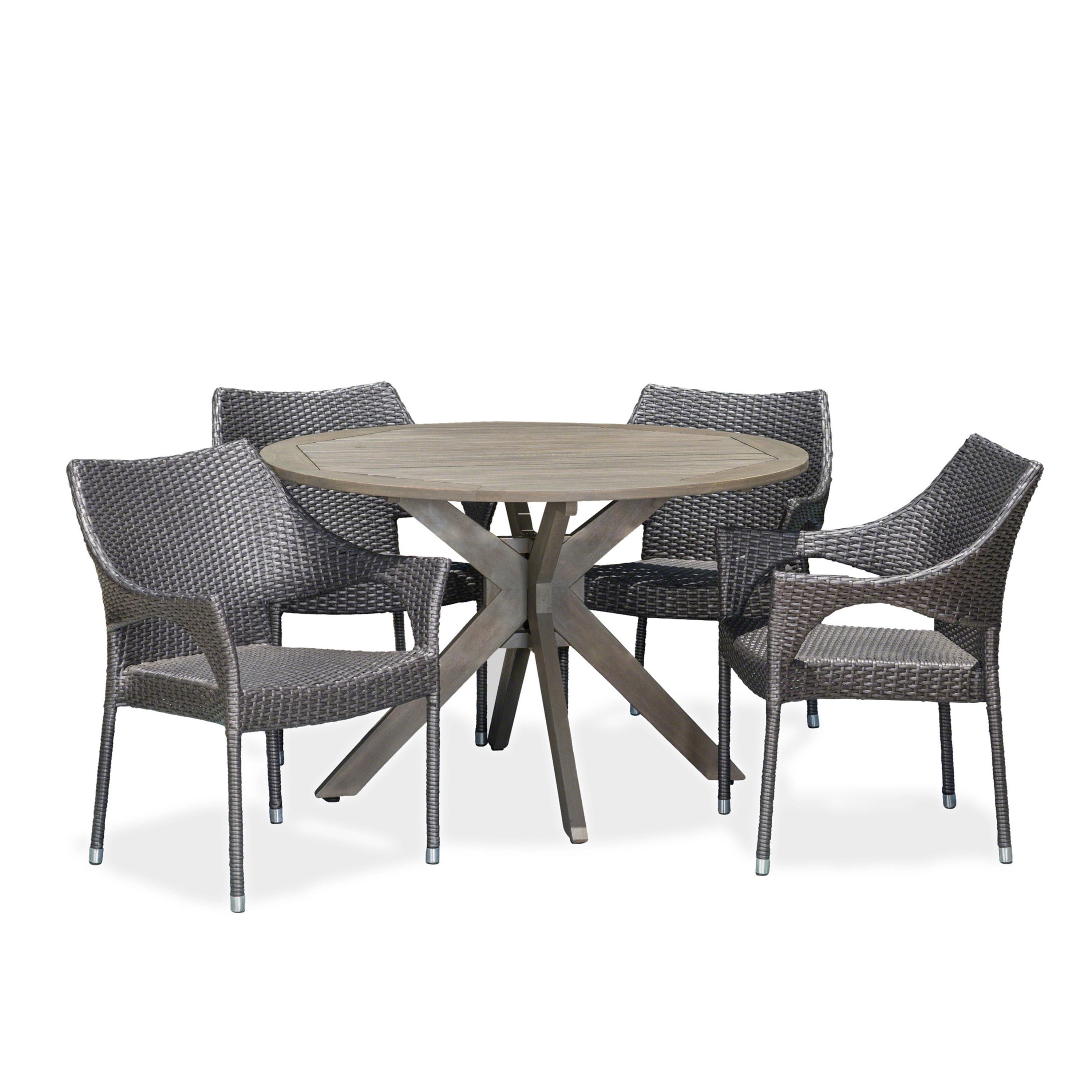 Gray 5-Piece Acacia Wood and Wicker Outdoor Dining Set