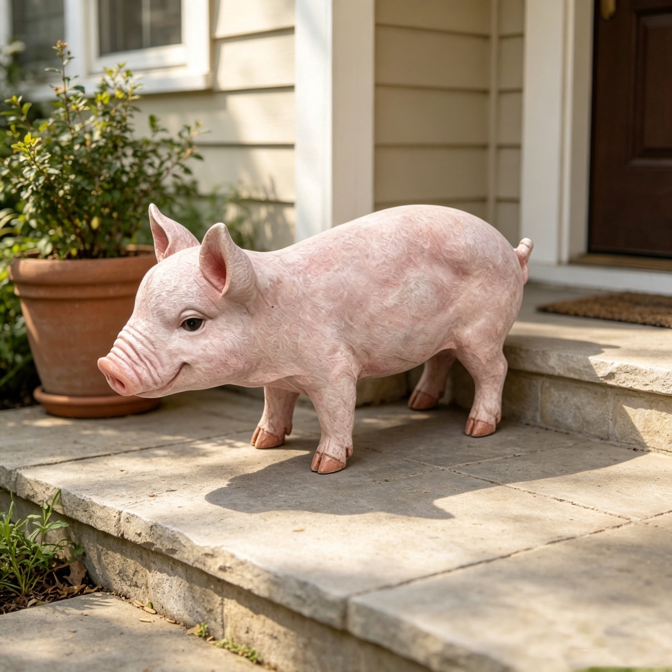 GDF Studio Pink Pig Resin Indoor/Outdoor Guardian Statue, Weather-Resistant Decor Figurine for Garden & Courtyard