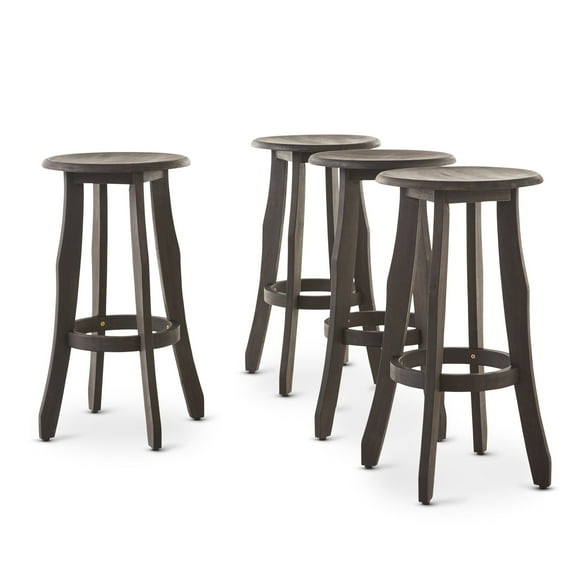 GDF Studio Pinnate Outdoor Acacia Wood 30 Inch Backless Barstools, Set of 4, Dark Gray