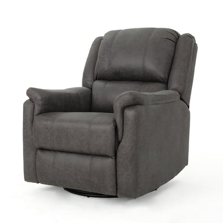 GDF Studio Pismo Contemporary Upholstered Swivel Gliding Recliner, Slate Microfiber and Black