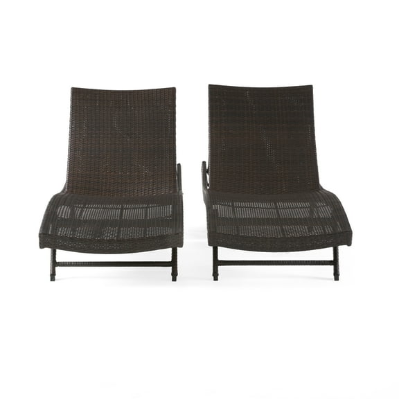 GDF Studio Portofine Outdoor Wicker Chaise Lounge, Set of 2, Brown