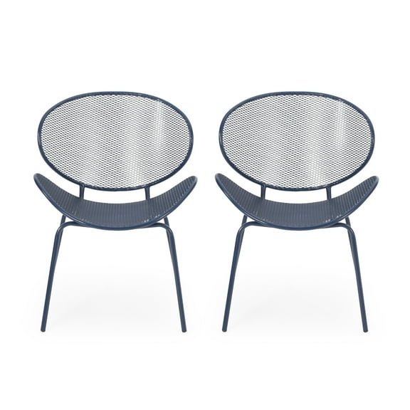 GDF Studio Poynes Outdoor Metal Mesh Shell Chairs, Set of 2, Matte Navy Blue