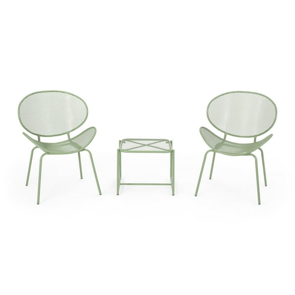 GDF Studio Poynes Outdoor Modern 3 Piece Chat Set, Matte Green