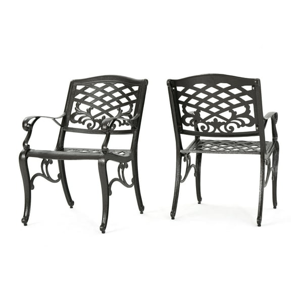 GDF Studio Prague Outdoor Cast Aluminum Dining Chairs, Set of 2, Bronze