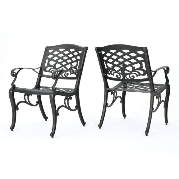 GDF Studio Prague Outdoor Cast Aluminum Dining Chairs, Set of 2, Shiny Copper
