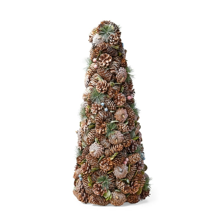 Set Artificial Spruce Tree w/ Small Pinecones on Birch Base