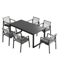 GDF Studio Premium Aluminum Outdoor Dining Set, Sleek Table & 6 Stylish Rope Chairs