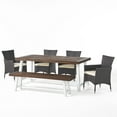 thumbnail image 1 of GDF Studio Preston Outdoor Acacia Wood and Wicker 6 Piece Dining Set, Dark Brown Sandblasted and Multibrown, 1 of 13