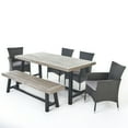 thumbnail image 1 of GDF Studio Preston Outdoor Acacia Wood and Wicker 6 Piece Dining Set, Light Gray Sandblasted and Gray, 1 of 13