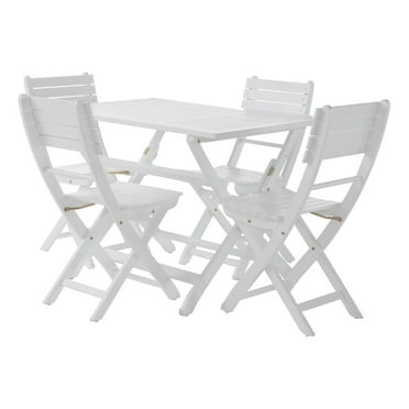 GDF Studio Rabion Outdoor Acacia Wood 5 Piece Folding Dining Set, White