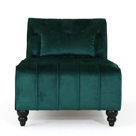 GDF Studio Rafaela Indoor Tufted Chaise Lounge, Dark Teal and Dark Brown