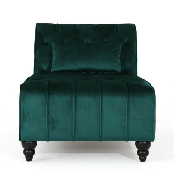 GDF Studio Rafaela Indoor Tufted Chaise Lounge, Dark Teal and Dark Brown