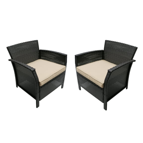GDF Studio Raina Outdoor Wicker Club Chairs with Cushion, Set of 2, Brown and Tan