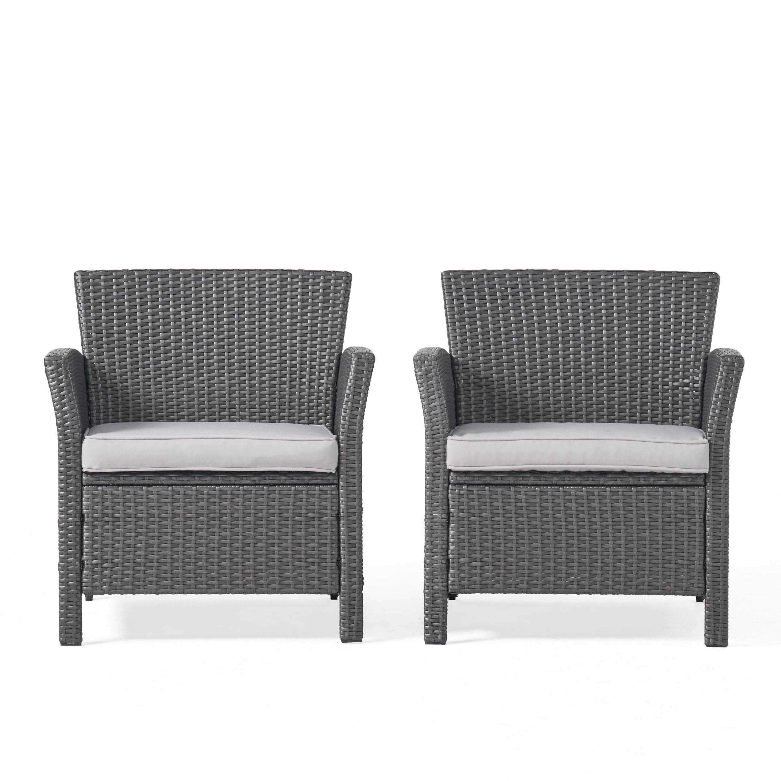 Gray Resin Wicker Club Chair with Cushions, Set of 2