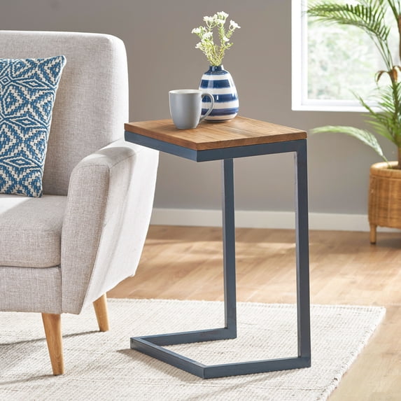 GDF Studio Ramona Rectangular Firwood C-Shaped Table, Antique, Large