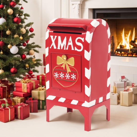 GDF Studio Red Iron Christmas Mailbox, Indoor Christmas Holiday Decoration