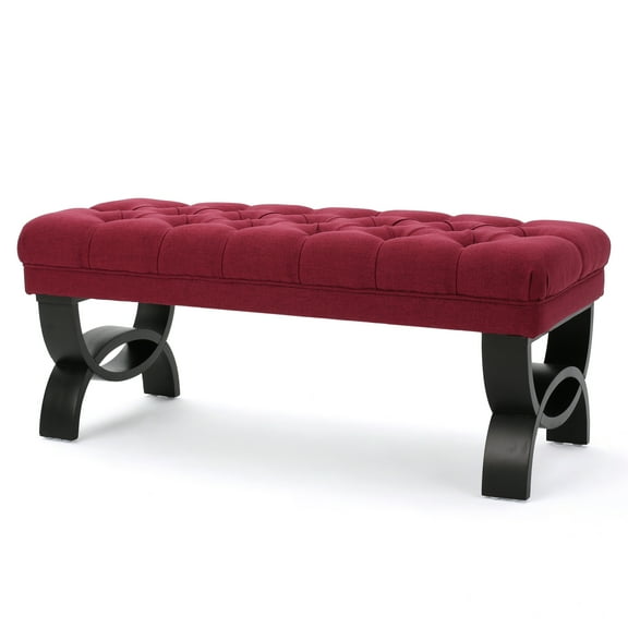 GDF Studio Reddington Fabric Ottoman Bench, Deep Red
