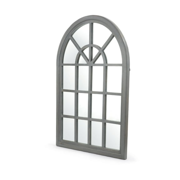 GDF Studio Remington Traditional Handmade Arched Windowpane Mirror, Gray Wash
